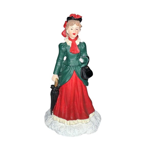 Vintage 1995 Village Square Woman Holding Umbrella Figurine Mervyns Christmas - Picture 1 of 6